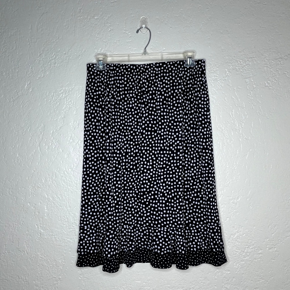 Laura Ashley Black and White Polka Dot Midi Skirt with Ruffle Hem
